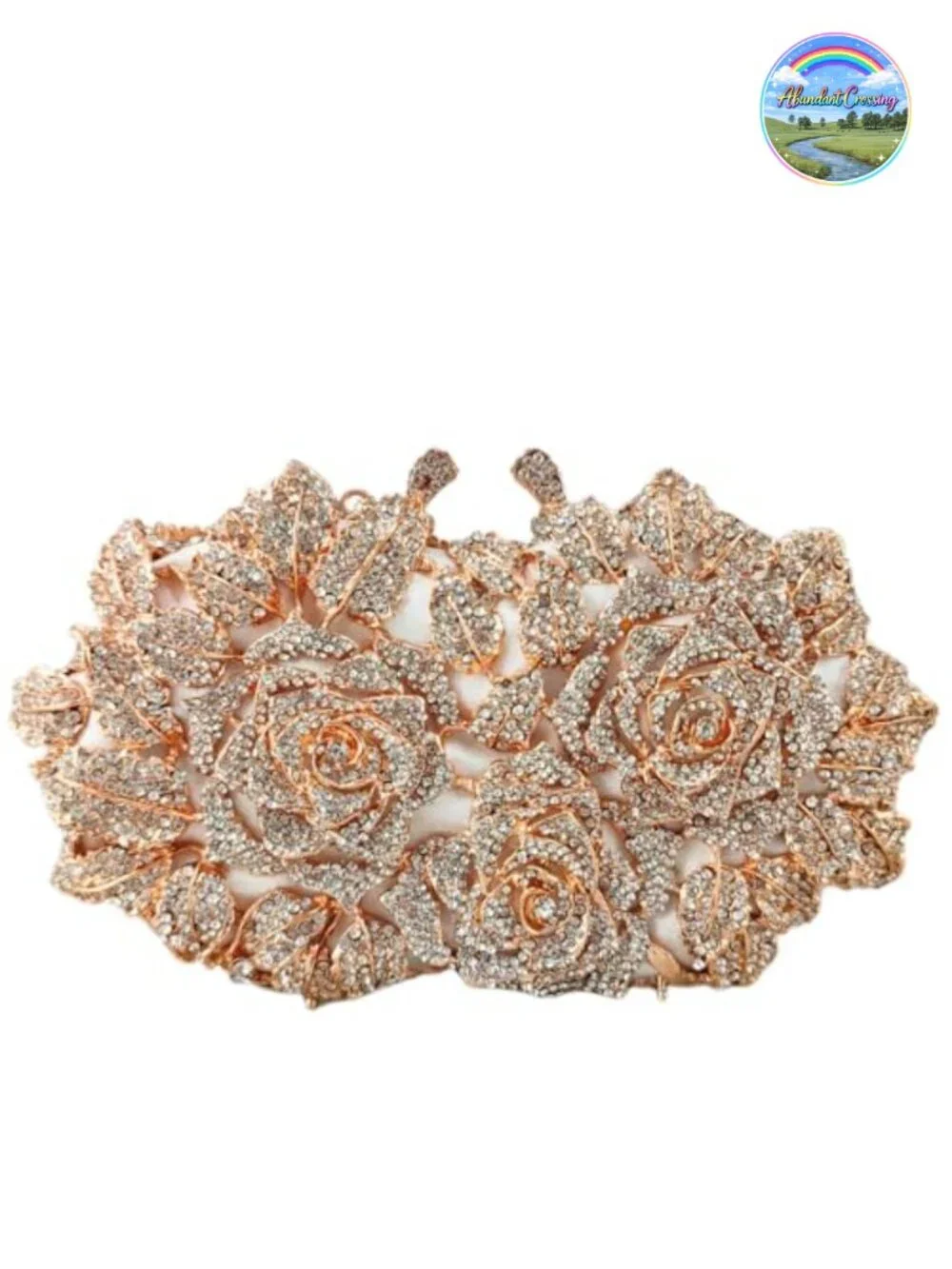 Crystal Flower Clutch Purse - Faux Leather Evening Bag with Chain, Rhinestone